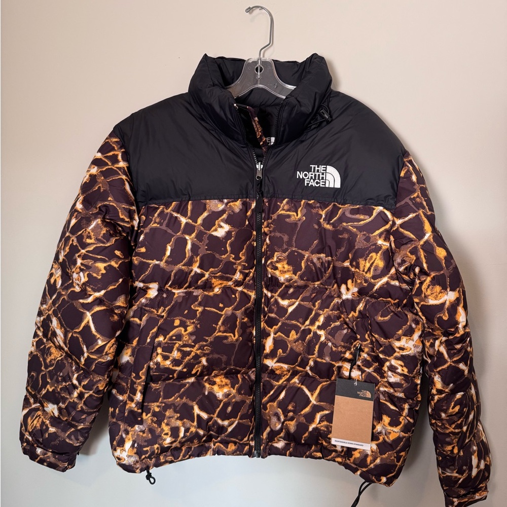 The North Face Black and Brown Abstract Puffer Jacket